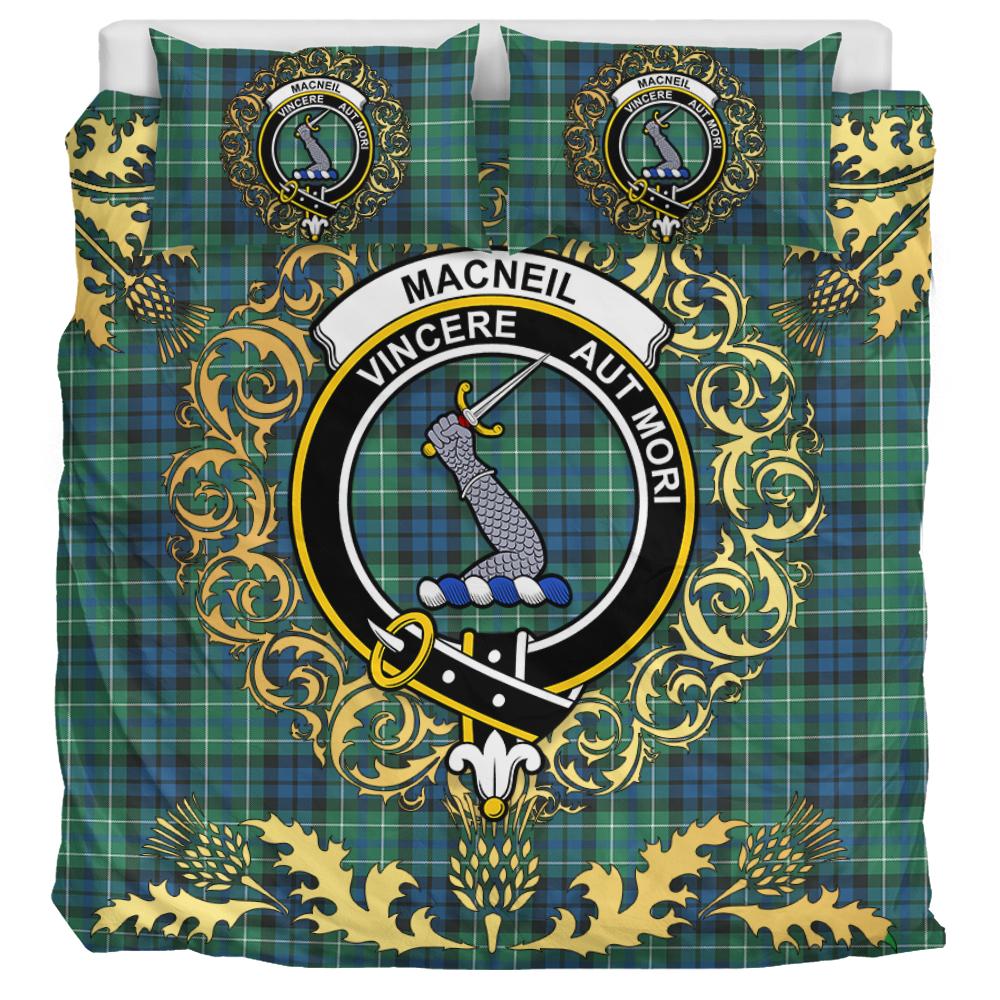 MacNeil of Colonsay Ancient Tartan Crest Bedding Set - Golden Thistle Style