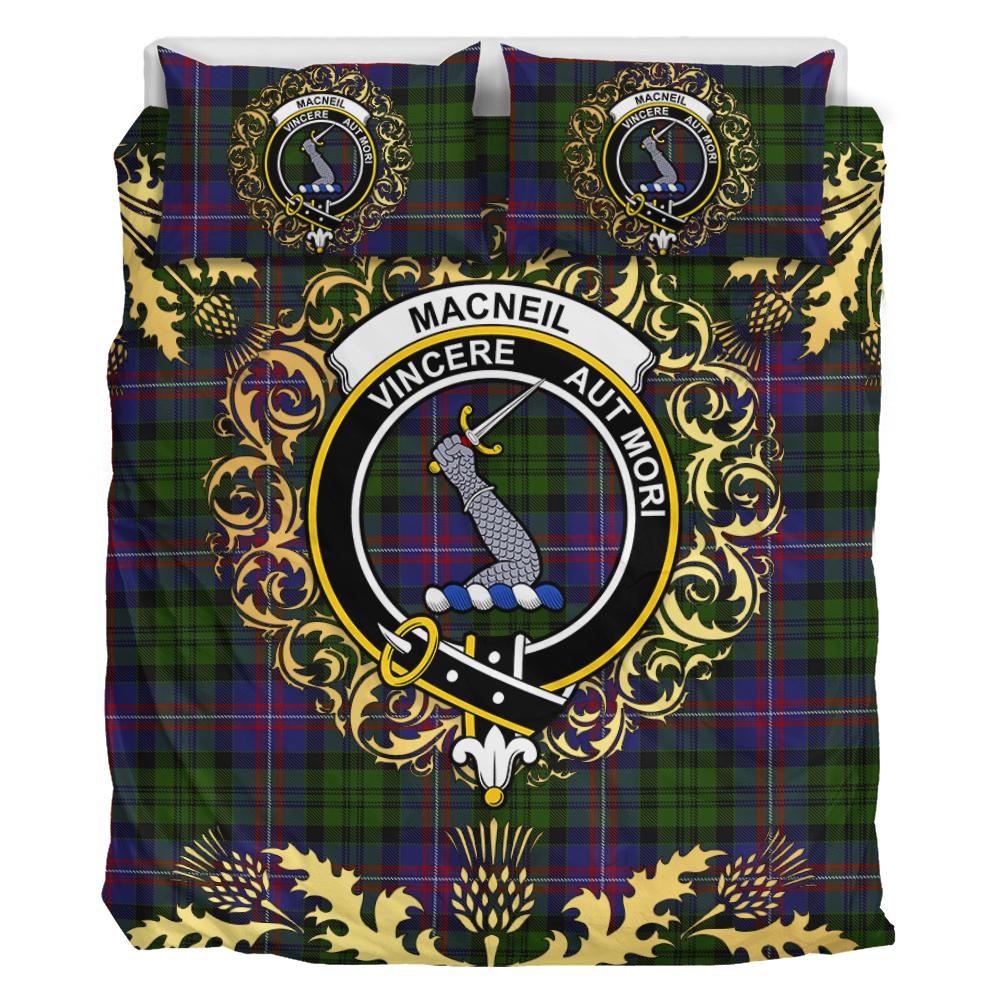 MacNeil of Colonsay Highland Tartan Crest Bedding Set - Golden Thistle Style