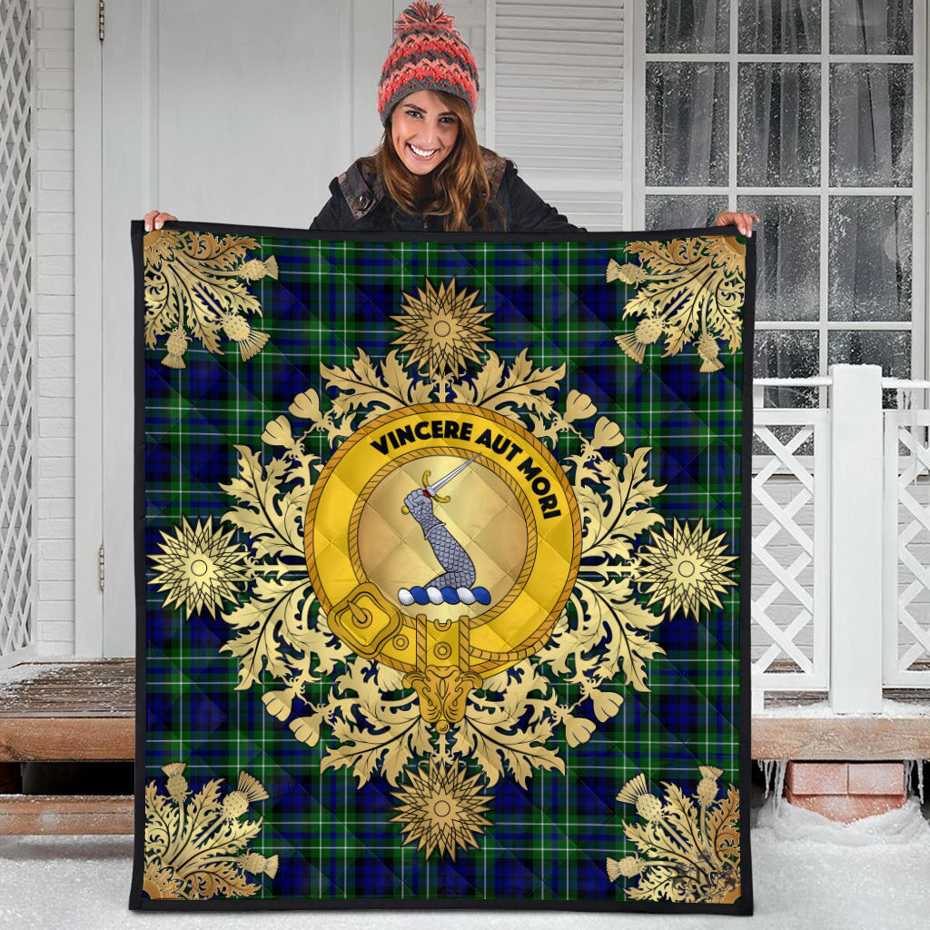 MacNeil Of Colonsay Modern Tartan Crest Premium Quilt - Gold Thistle Style