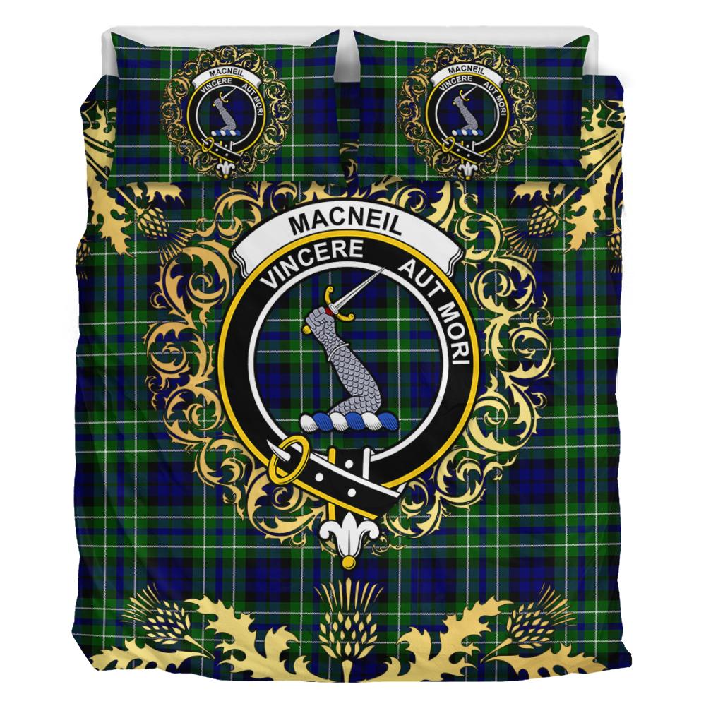 MacNeil of Colonsay Modern Tartan Crest Bedding Set - Golden Thistle Style