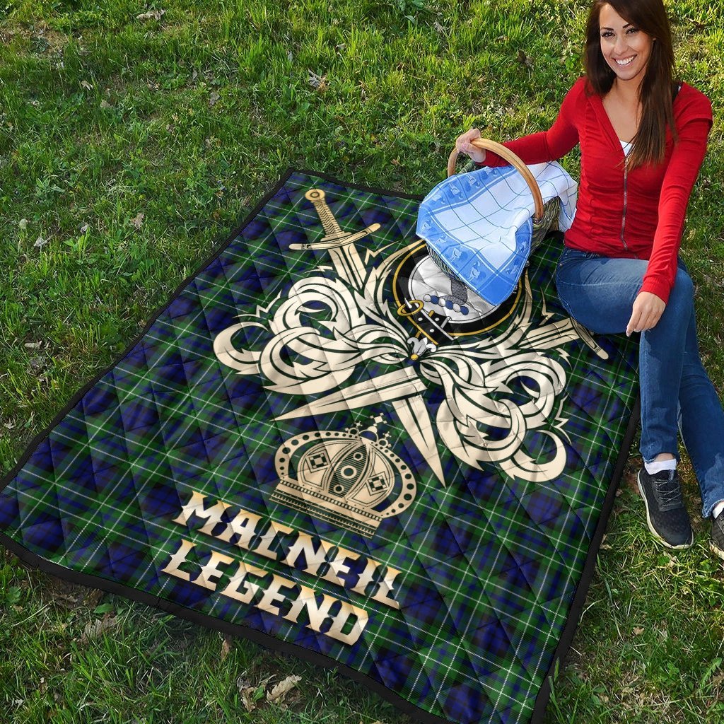 MacNeil of Colonsay Modern Tartan Crest Legend Gold Royal Premium Quilt