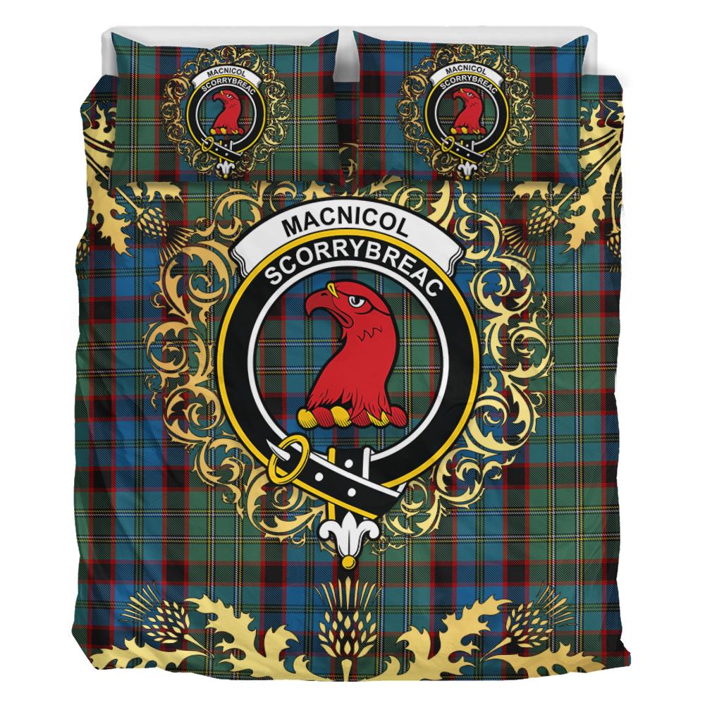 MacNicol Hunting Tartan Crest Bedding Set - Golden Thistle Style
