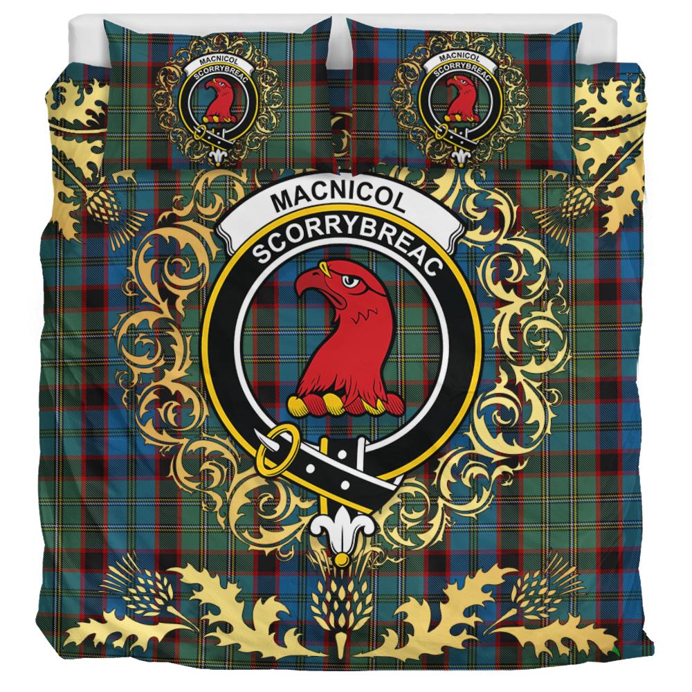 MacNicol Hunting Tartan Crest Bedding Set - Golden Thistle Style