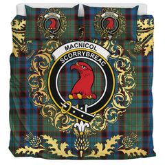 MacNicol Hunting Tartan Crest Bedding Set - Golden Thistle Style