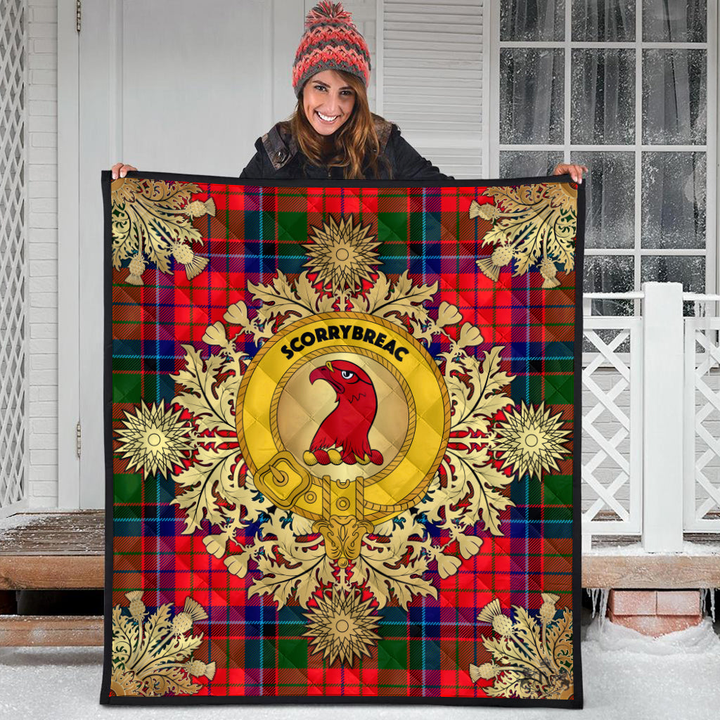 MacNicol (of Scorrybreac) Tartan Crest Premium Quilt - Gold Thistle Style