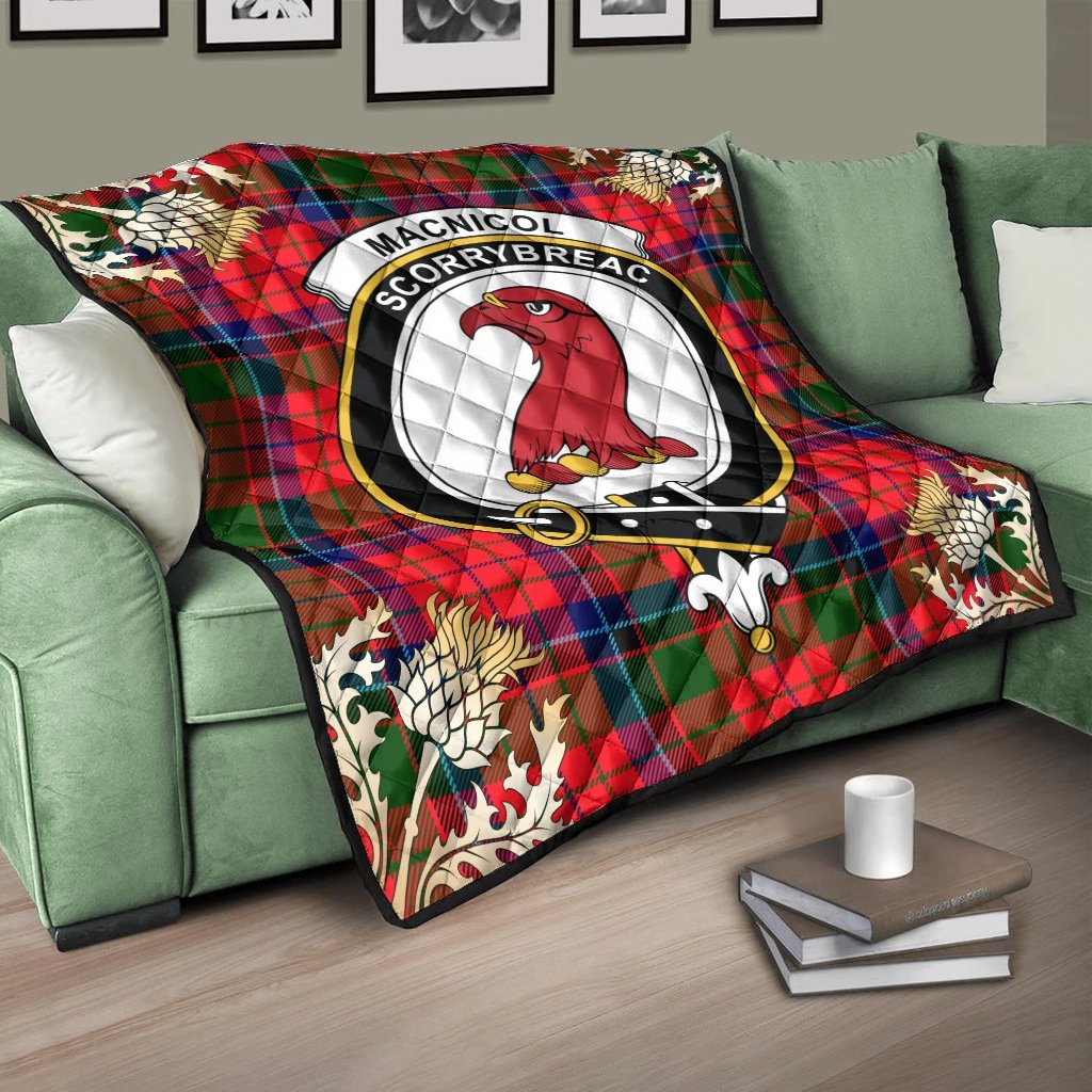 MacNicol of Scorrybreac Tartan Crest Premium Quilt - Gold Thistle Style