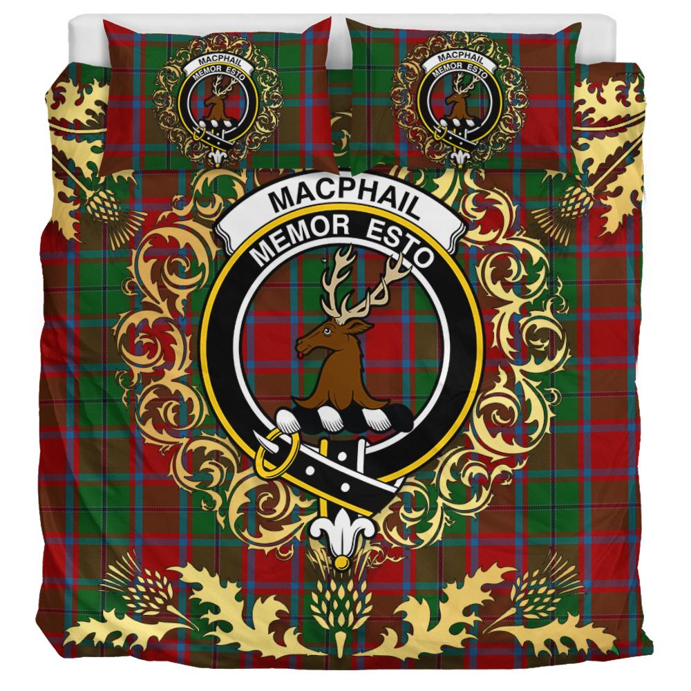 MacPhail Blue Bands Tartan Crest Bedding Set - Golden Thistle Style