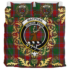 MacPhail Blue Bands Tartan Crest Bedding Set - Golden Thistle Style