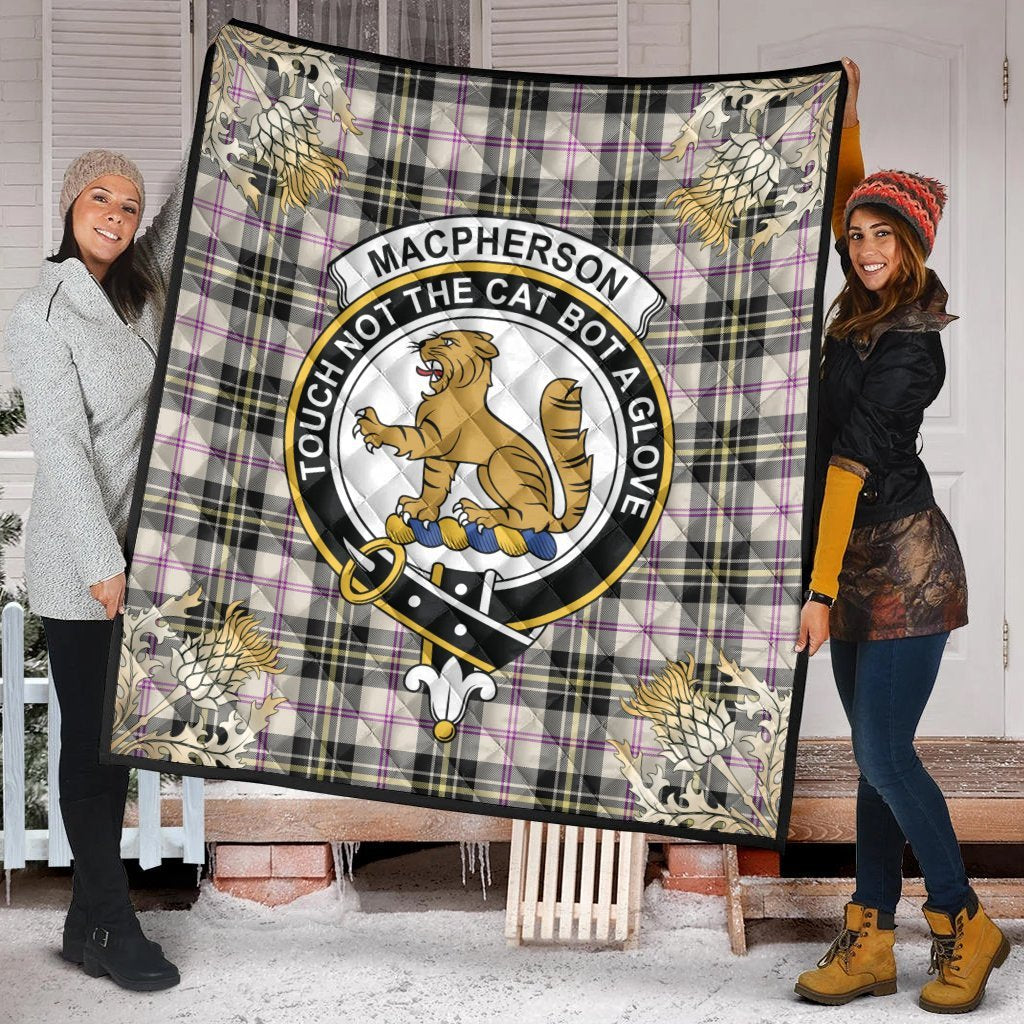 MacPherson Dress Ancient Tartan Crest Premium Quilt - Gold Thistle Style
