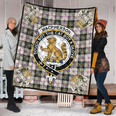 MacPherson Dress Ancient Tartan Crest Premium Quilt - Gold Thistle Style