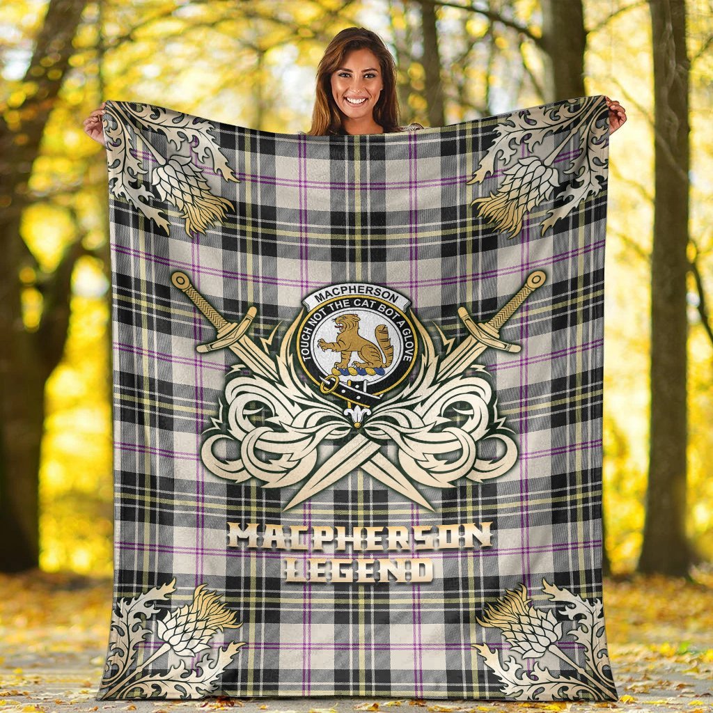 MacPherson Dress Ancient Tartan Gold Courage Symbol Blanket