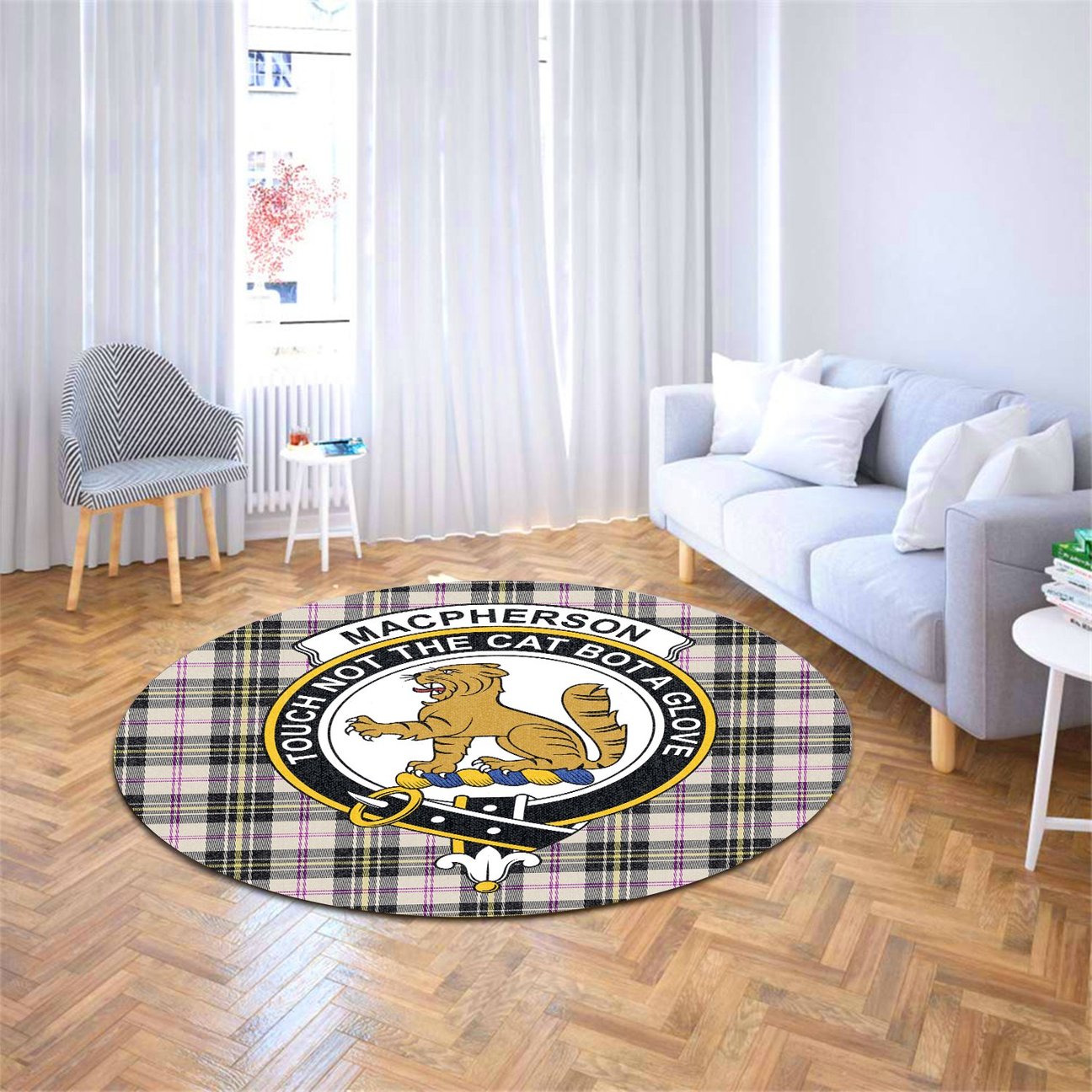 MacPherson Dress Ancient Tartan Crest Round Rug