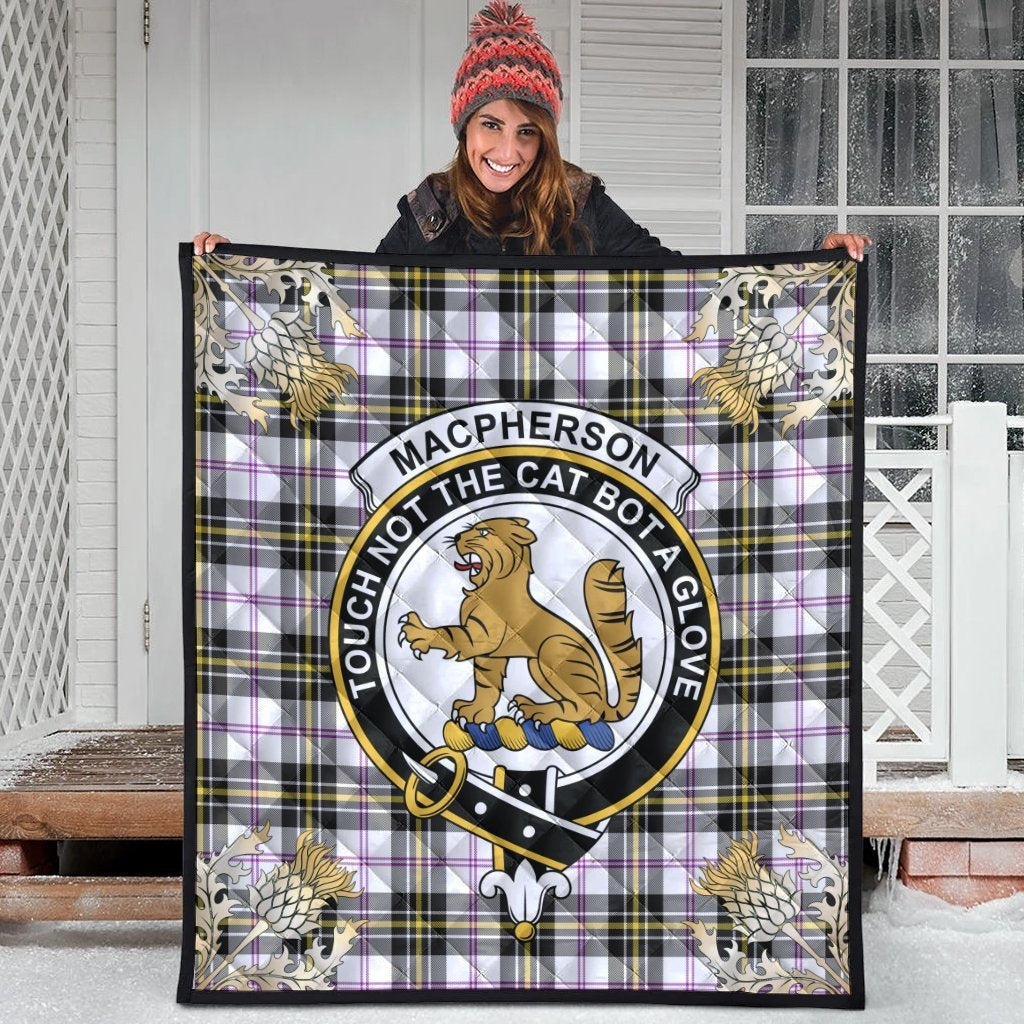 MacPherson Dress Modern Tartan Crest Premium Quilt - Gold Thistle Style