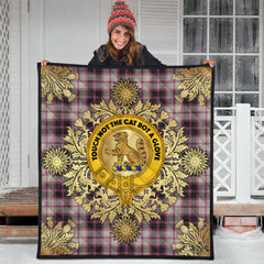 MacPherson Hunting Ancient Tartan Crest Premium Quilt - Gold Thistle Style