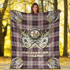 MacPherson Hunting Ancient Tartan Gold Courage Symbol Blanket