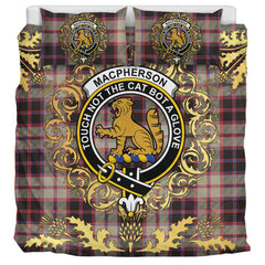 MacPherson Hunting Ancient Tartan Crest Bedding Set - Golden Thistle Style