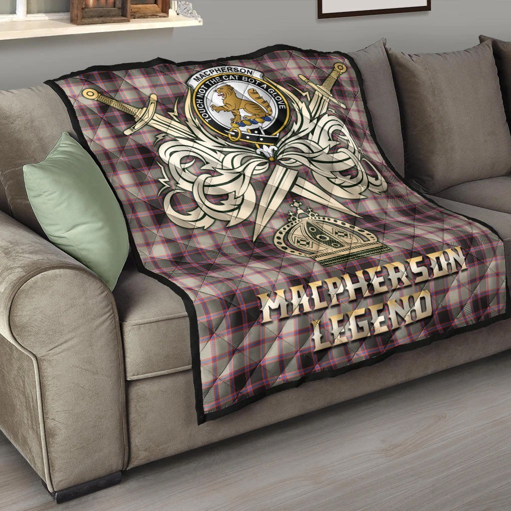 MacPherson Hunting Ancient Tartan Crest Legend Gold Royal Premium Quilt