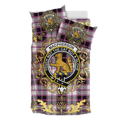 MacPherson Hunting Modern Tartan Crest Bedding Set - Golden Thistle Style