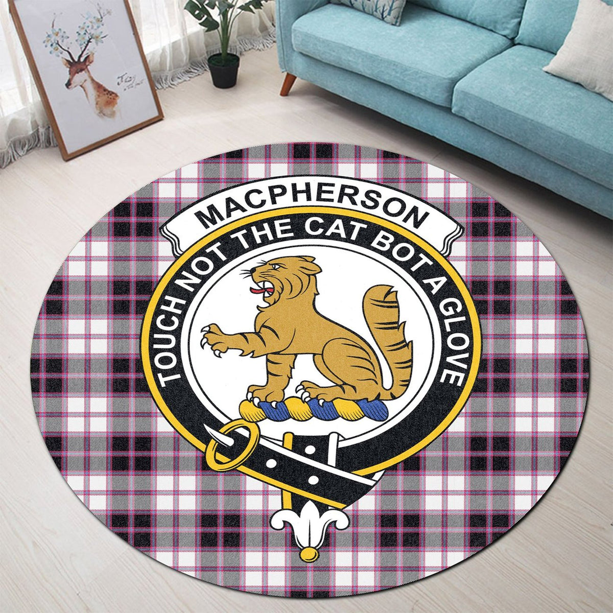MacPherson Hunting Modern Tartan Crest Round Rug