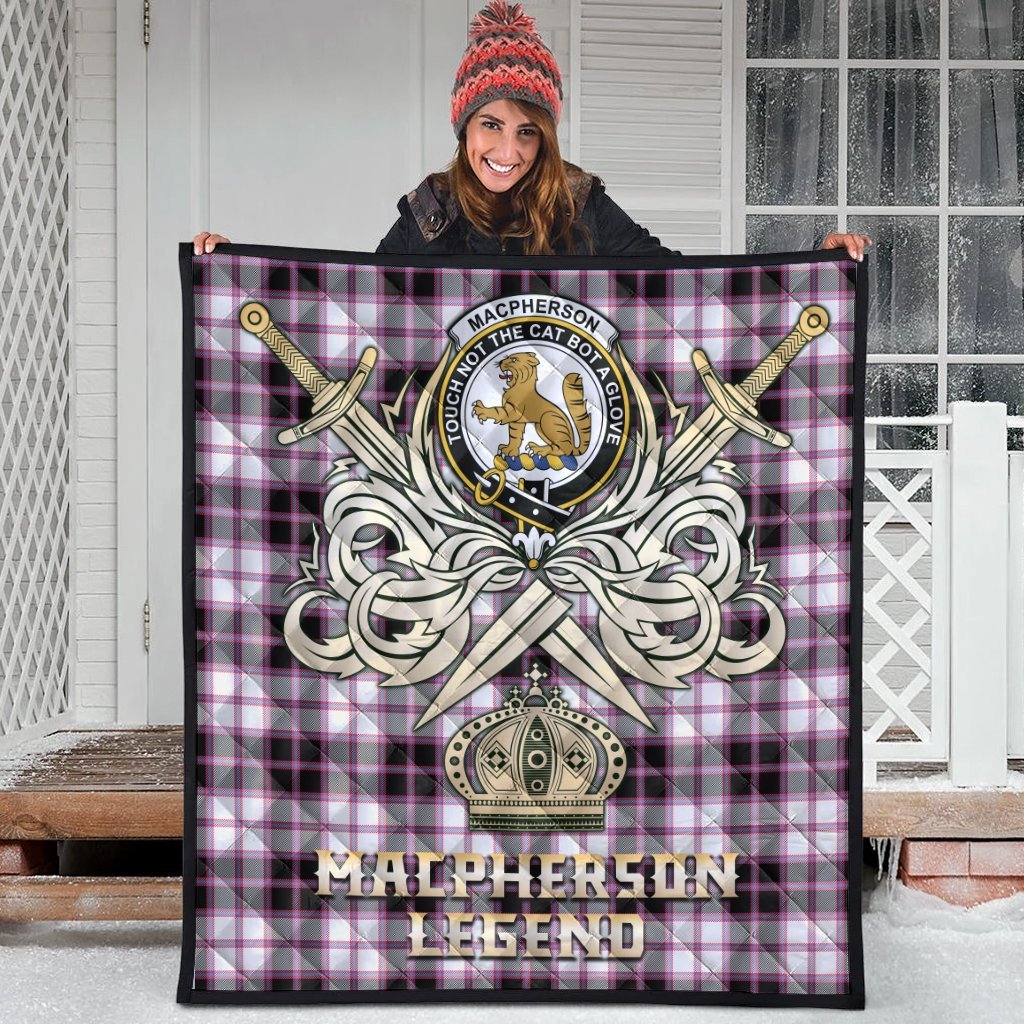 MacPherson Hunting Modern Tartan Crest Legend Gold Royal Premium Quilt