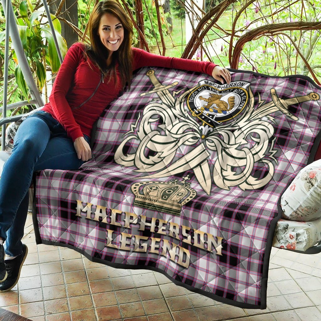 MacPherson Hunting Modern Tartan Crest Legend Gold Royal Premium Quilt