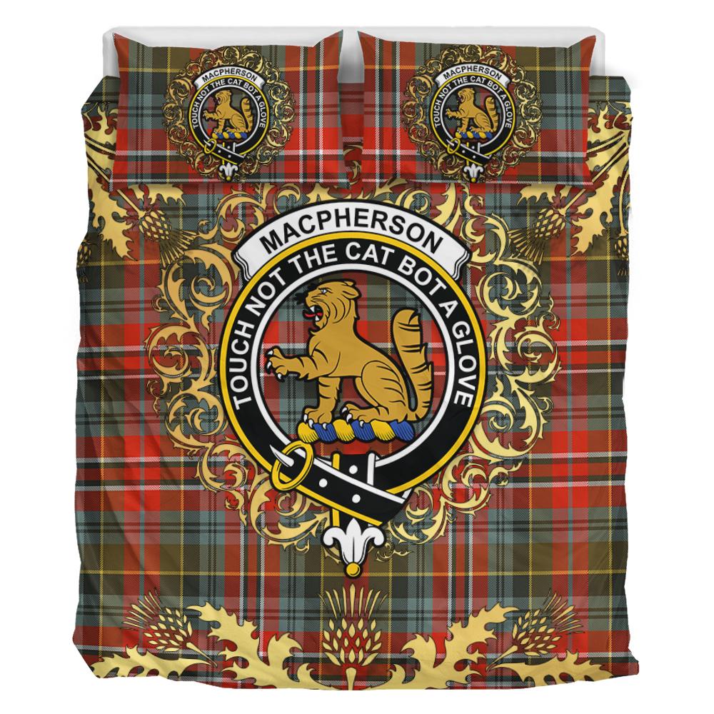 MacPherson Weathered Tartan Crest Bedding Set - Golden Thistle Style