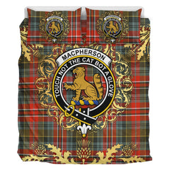 MacPherson Weathered Tartan Crest Bedding Set - Golden Thistle Style