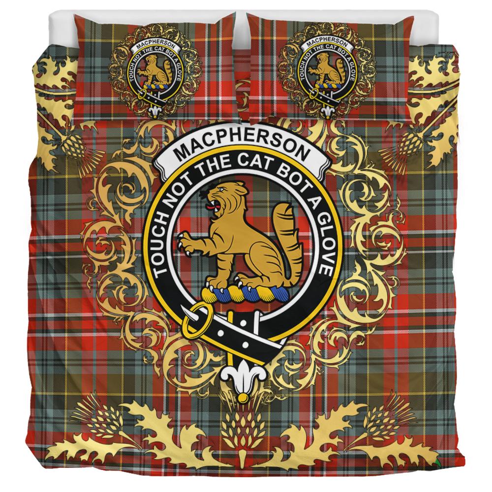 MacPherson Weathered Tartan Crest Bedding Set - Golden Thistle Style