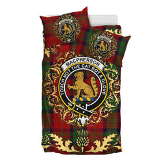 MacPherson of Cluny Tartan Crest Bedding Set - Golden Thistle Style