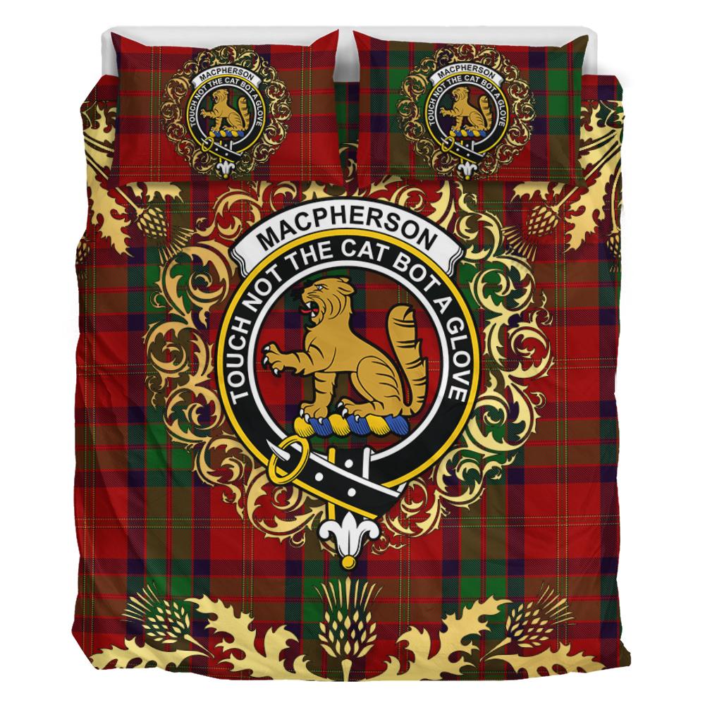 MacPherson of Cluny Tartan Crest Bedding Set - Golden Thistle Style