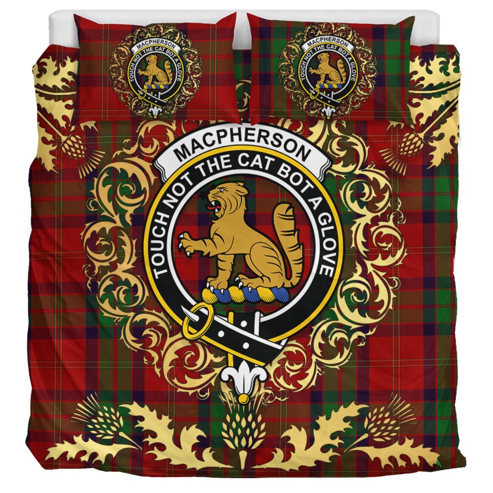 MacPherson of Cluny Tartan Crest Bedding Set - Golden Thistle Style