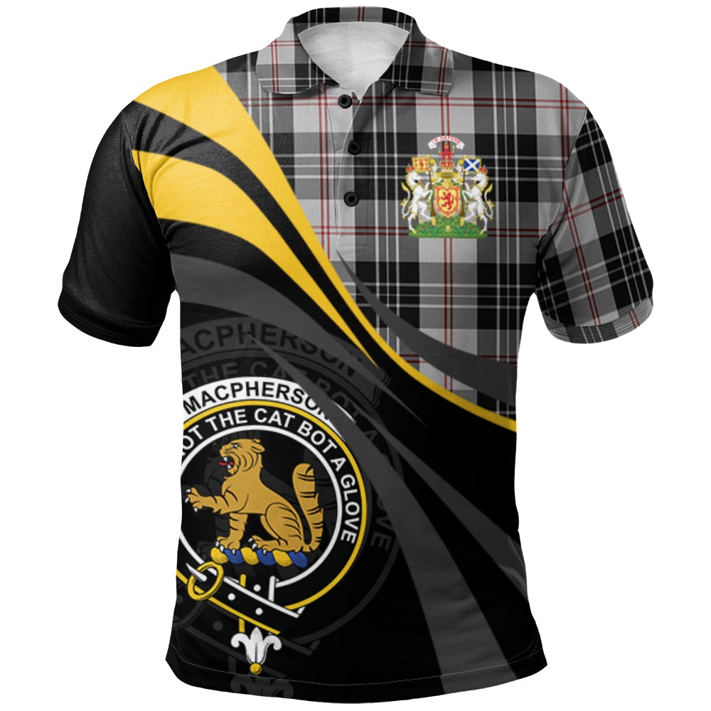 MacPherson of Cluny Black and White Tartan Polo Shirt - Royal Coat Of Arms Style