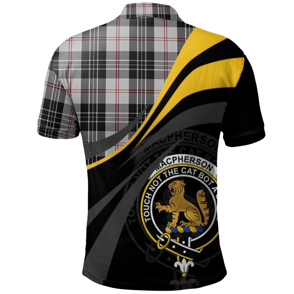 MacPherson of Cluny Black and White Tartan Polo Shirt - Royal Coat Of Arms Style