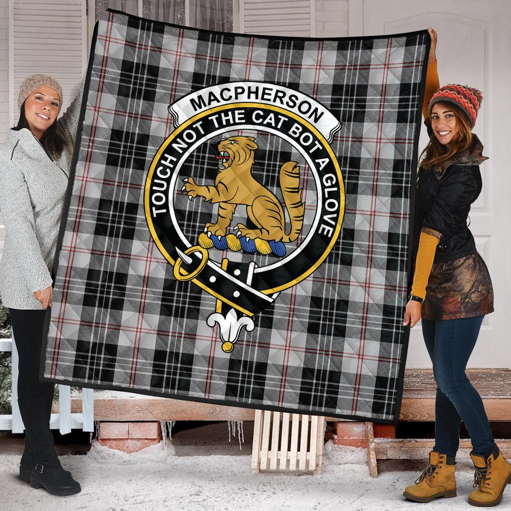 MacPherson of Cluny Black and White Tartan Crest Quilt