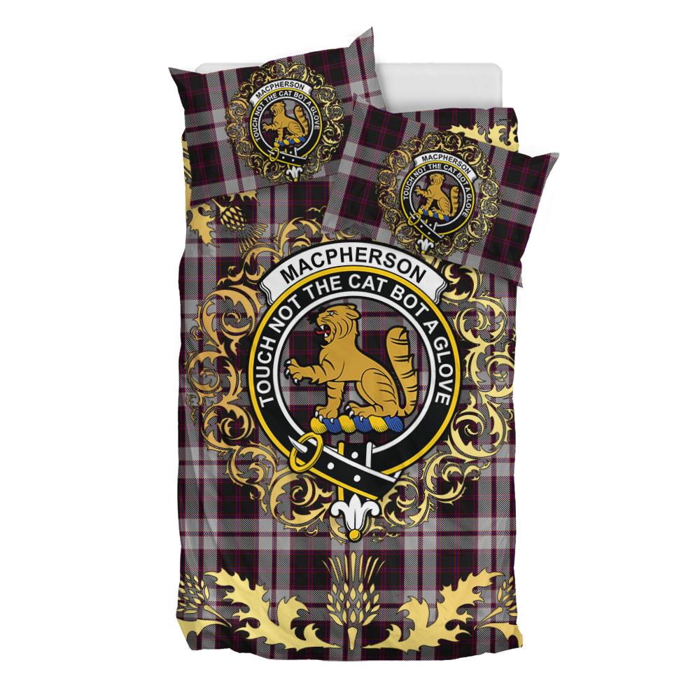 MacPherson of Pitmain Tartan Crest Bedding Set - Golden Thistle Style