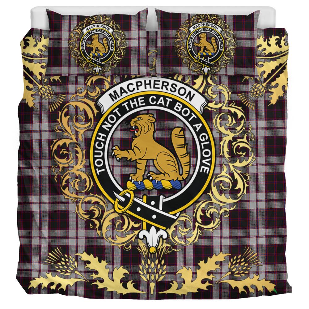 MacPherson of Pitmain Tartan Crest Bedding Set - Golden Thistle Style