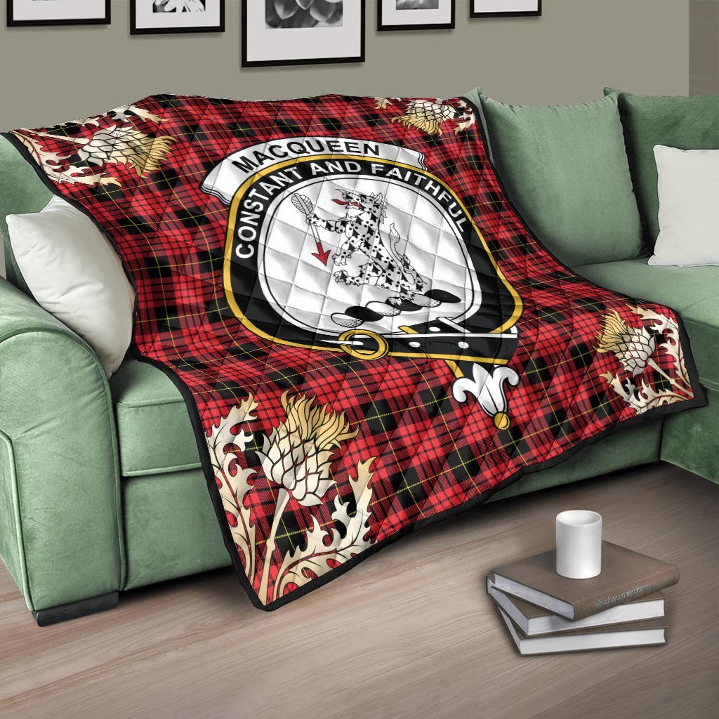 MacQueen Modern Tartan Crest Premium Quilt - Gold Thistle Style