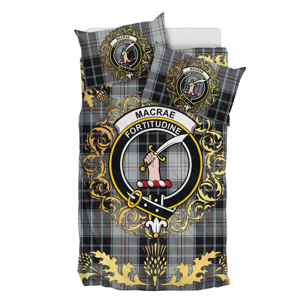 MacRae Dress Tartan Crest Bedding Set - Golden Thistle Style