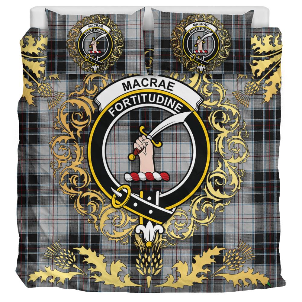 MacRae Dress Tartan Crest Bedding Set - Golden Thistle Style