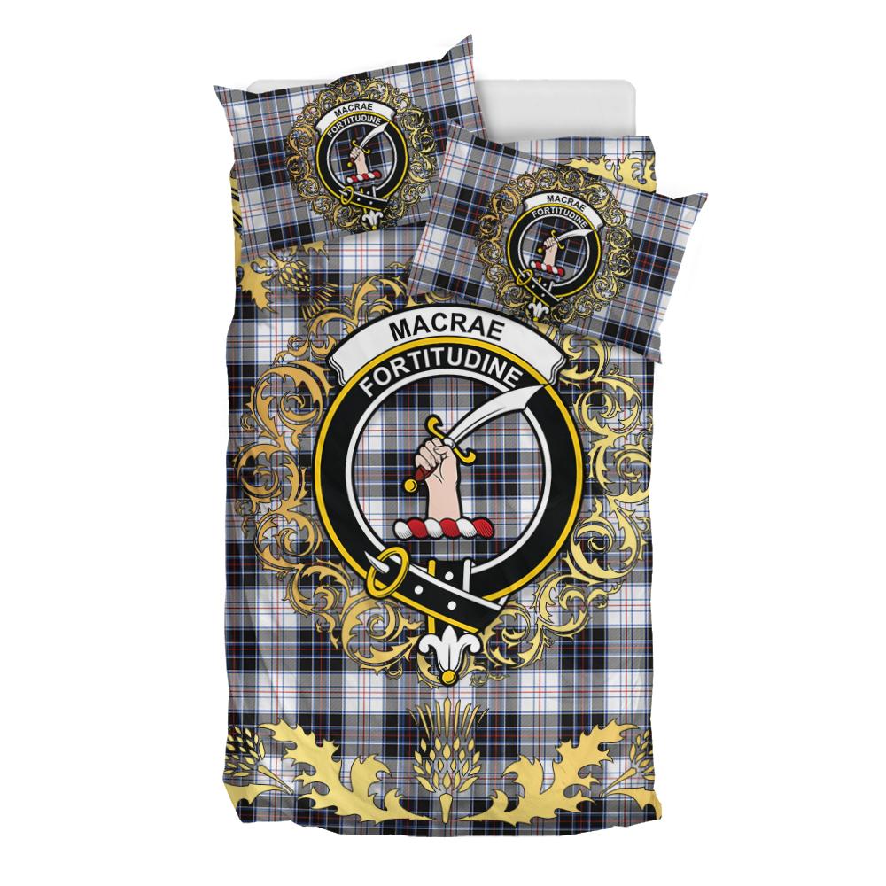 MacRae Dress Modern Tartan Crest Bedding Set - Golden Thistle Style