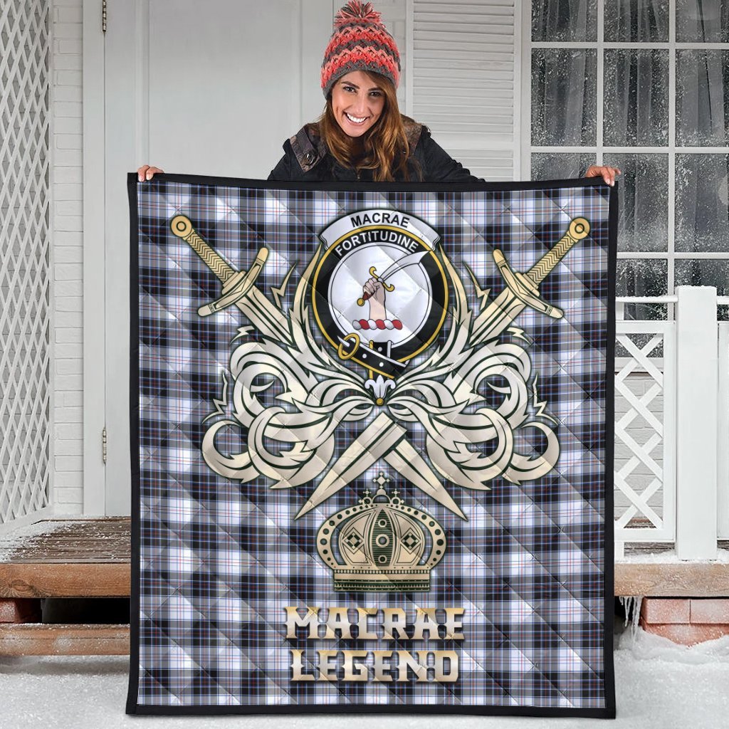 MacRae Dress Modern Tartan Crest Legend Gold Royal Premium Quilt