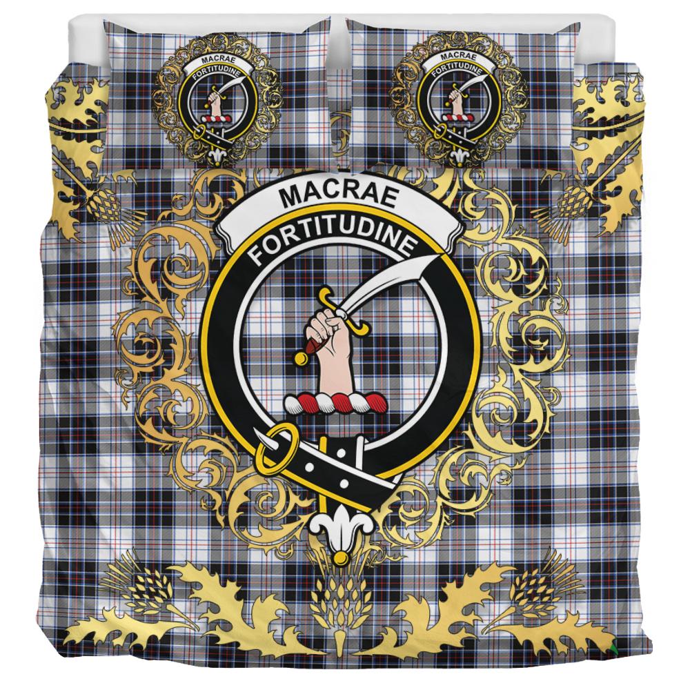 MacRae Dress Modern Tartan Crest Bedding Set - Golden Thistle Style