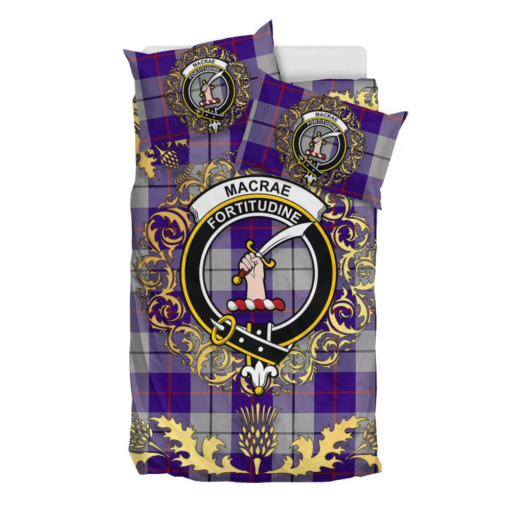 MacRae Dress Purple Tartan Crest Bedding Set - Golden Thistle Style