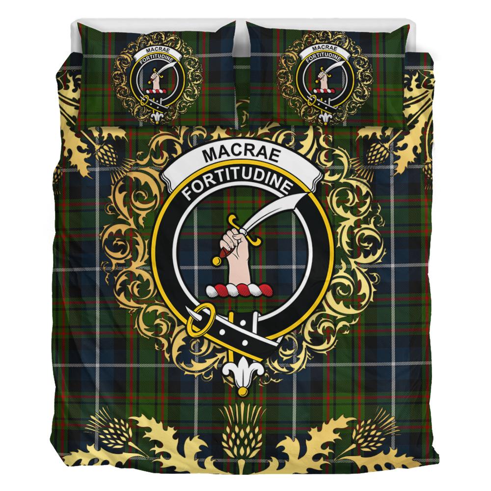 MacRae Hunting 01 Tartan Crest Bedding Set - Golden Thistle Style
