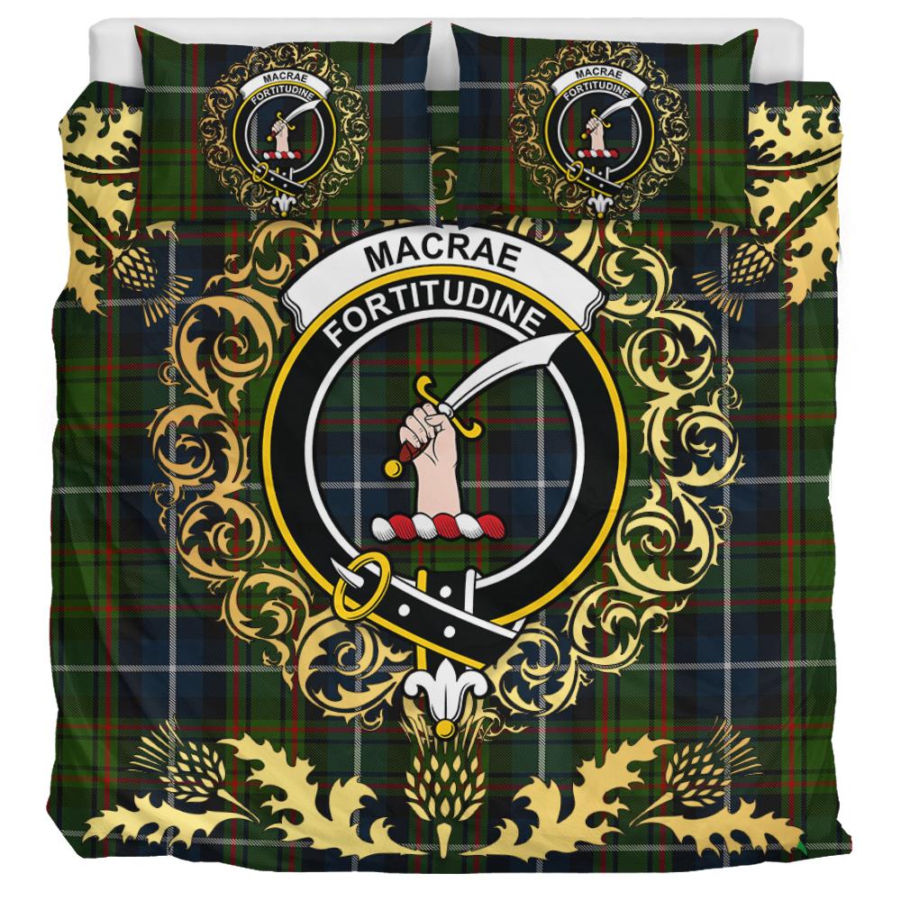 MacRae Hunting 01 Tartan Crest Bedding Set - Golden Thistle Style