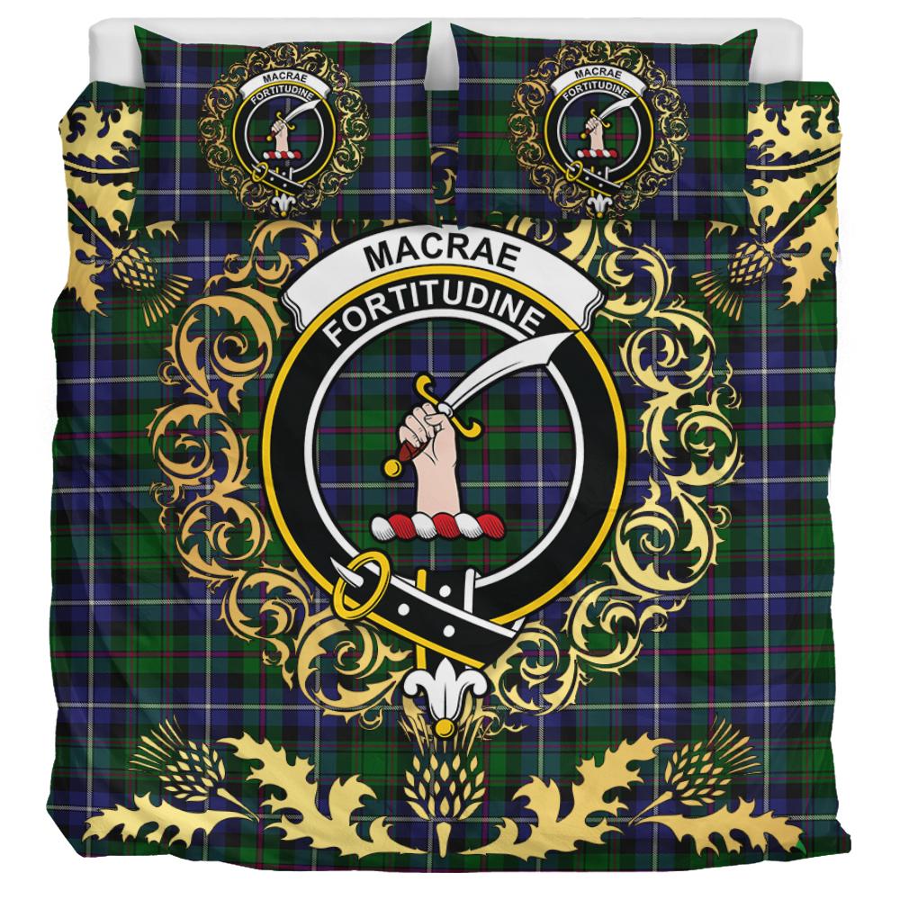 MacRae Hunting 02 Tartan Crest Bedding Set - Golden Thistle Style