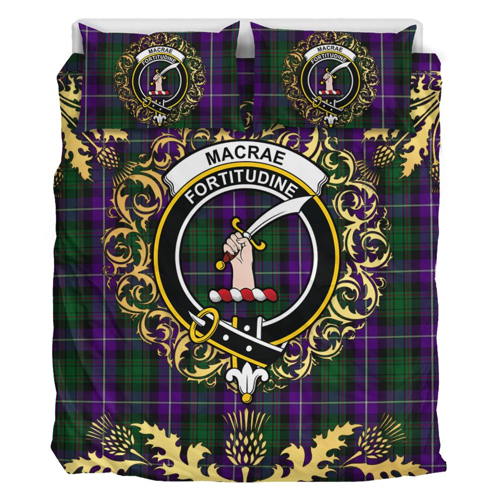 MacRae Hunting 03 Tartan Crest Bedding Set - Golden Thistle Style