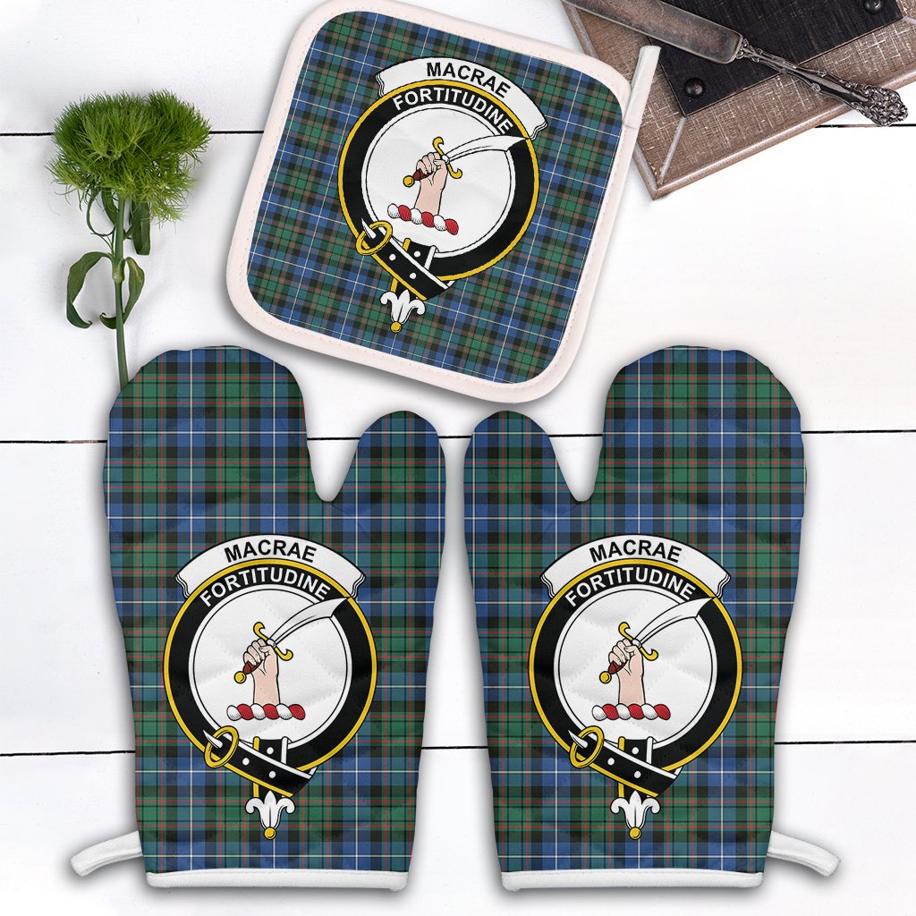 MacRae Hunting Ancient Tartan Crest Oven Mitt And Pot Holder (2 Oven Mitts + 1 Pot Holder)