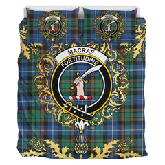 MacRae Hunting Ancient Tartan Crest Bedding Set - Golden Thistle Style