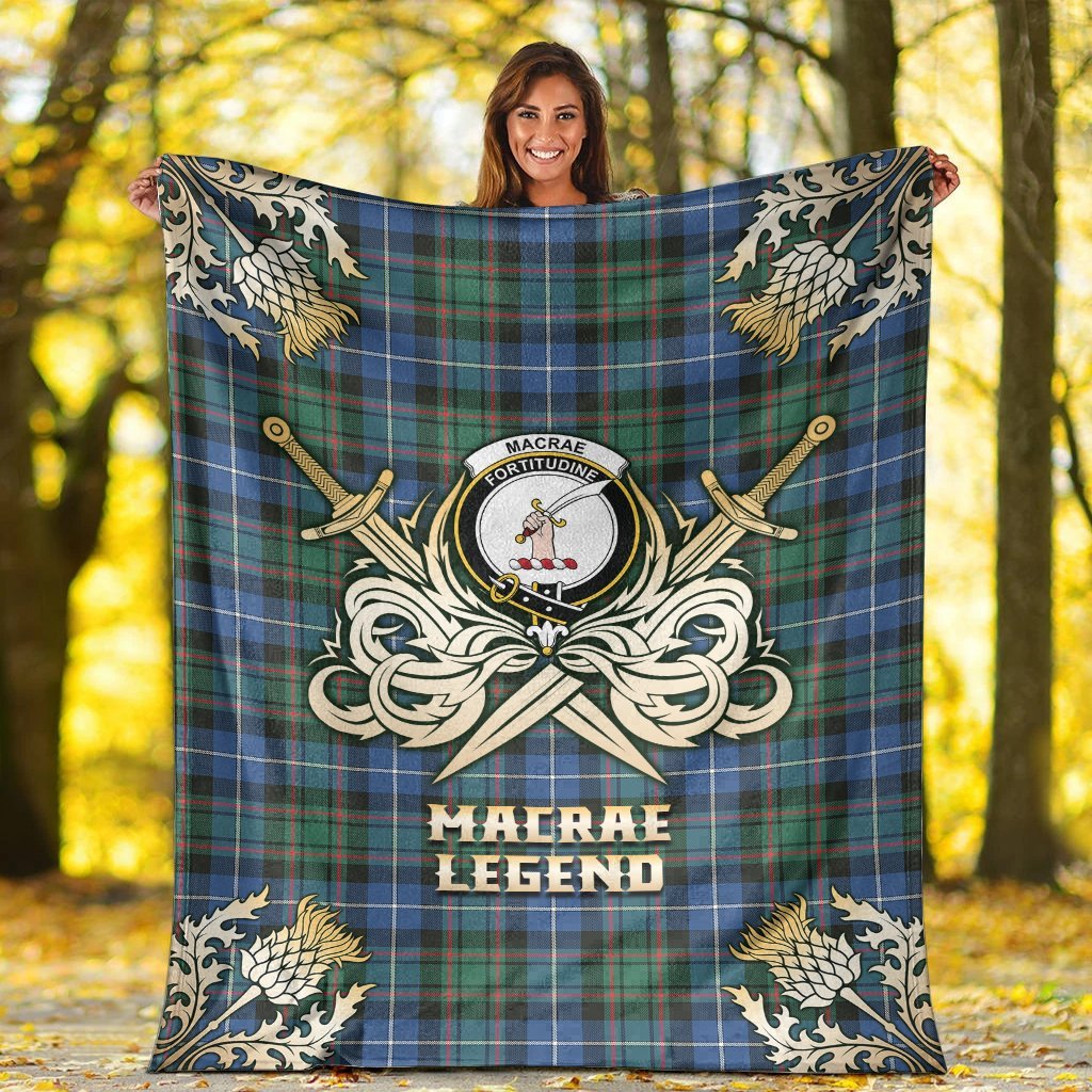 MacRae Hunting Ancient Tartan Gold Courage Symbol Blanket
